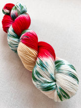 Load image into Gallery viewer, OOAK Variant of It’s Beginning to Look a Lot Like Christmas (Trial 16) Hand Dyed Merino Wool, Cashmere and Nylon Superwash Sock/Fingering Yarn