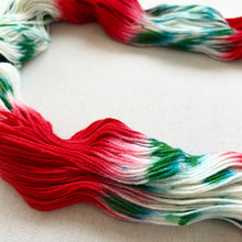 Load image into Gallery viewer, OOAK Variant of It’s Beginning to Look a Lot Like Christmas (Trial 16) Hand Dyed Merino Wool, Cashmere and Nylon Superwash Sock/Fingering Yarn