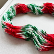 Load image into Gallery viewer, OOAK Variant of It’s Beginning to Look a Lot Like Christmas (Trial 17) Hand Dyed Merino Wool, Cashmere and Nylon Superwash Sock/Fingering Yarn