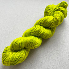 Load image into Gallery viewer, OOAK Variant of Diet Mountain Dew (Trial 7) Hand Dyed Merino Wool Extra Soft Superwash DK Yarn