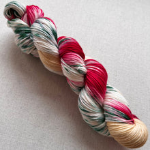 Load image into Gallery viewer, OOAK Variant of It’s Beginning to Look a Lot Like Christmas (Trial 12) Hand Dyed Merino Wool, Cashmere and Nylon Superwash Sock/Fingering Yarn