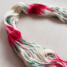 Load image into Gallery viewer, OOAK Variant of It’s Beginning to Look a Lot Like Christmas (Trial 12) Hand Dyed Merino Wool, Cashmere and Nylon Superwash Sock/Fingering Yarn