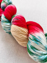 Load image into Gallery viewer, OOAK Variant of It’s Beginning to Look a Lot Like Christmas (Trial 16) Hand Dyed Merino Wool, Cashmere and Nylon Superwash Sock/Fingering Yarn