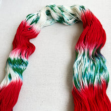 Load image into Gallery viewer, OOAK Variant of It’s Beginning to Look a Lot Like Christmas (Trial 16) Hand Dyed Merino Wool, Cashmere and Nylon Superwash Sock/Fingering Yarn