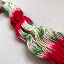 Load image into Gallery viewer, OOAK Variant of It’s Beginning to Look a Lot Like Christmas (Trial 5) Hand Dyed Merino Wool Superwash DK Yarn