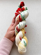 Load image into Gallery viewer, OOAK Variant of It’s Beginning to Look a Lot Like Christmas (Trial 3) Hand Dyed Merino Wool Superwash DK Yarn