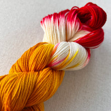 Load image into Gallery viewer, OOAK Variant (Trial 7) of Upside Down Hand Dyed Merino Wool & Nylon Superwash Yarn