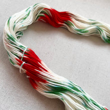 Load image into Gallery viewer, OOAK Variant of It’s Beginning to Look a Lot Like Christmas (Trial 3) Hand Dyed Merino Wool Superwash DK Yarn
