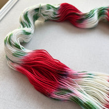 Load image into Gallery viewer, OOAK Variant of It’s Beginning to Look a Lot Like Christmas (Trial 11) Hand Dyed Merino Wool and Recycled Nylon Superwash Sock/Fingering Yarn