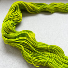 Load image into Gallery viewer, OOAK Variant of Diet Mountain Dew (Trial 6) Hand Dyed Merino Wool Extra Soft Superwash DK Yarn