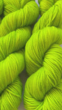Load and play video in Gallery viewer, Diet Mountain Dew Hand Dyed 100% Merino Wool Superwash Extra Soft DK Yarn