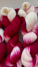 Load and play video in Gallery viewer, Velvet (Red Velvet Cake) Hand Dyed Merino Wool & Recycled Nylon Superwash Sock/Fingering Yarn