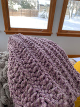 Load image into Gallery viewer, Never Tear Us Apart Cozy Handmade Cowl Hood in Purple Twist