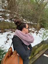 Load image into Gallery viewer, Never Tear Us Apart Cozy Handmade Cowl Hood in Purple Twist