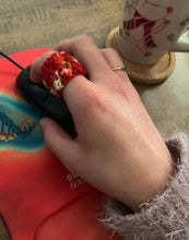 Load image into Gallery viewer, Falling Crocheted Ring in color Sweet Creature (Strawberry Cheesecake)