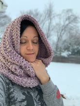 Load image into Gallery viewer, Never Tear Us Apart Cozy Handmade Cowl Hood in Blue Sky Twist