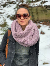 Load image into Gallery viewer, Never Tear Us Apart Cozy Handmade Cowl Hood in Blue Sky Twist