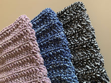 Load image into Gallery viewer, Never Tear Us Apart Cozy Handmade Cowl Hood in Purple Twist