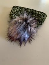 Load image into Gallery viewer, She Smiled Sweetly Handmade Velvet Beanie - Olive Green with Faux Fur Dragonfruit Pom Pom