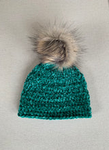 Load image into Gallery viewer, She Smiled Sweetly Handmade Velvet Beanie in Black with Blush Pom Pom