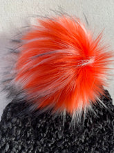 Load image into Gallery viewer, She Smiled Sweetly Handmade Velvet Beanie - Black with Red, White and Black Faux Fur Pom Pom