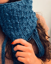 Load image into Gallery viewer, Goodbye Handmade Cowl with Fringe in Mid-Blue