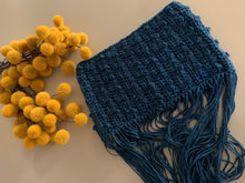 Load image into Gallery viewer, Goodbye Handmade Cowl with Fringe in Mid-Blue