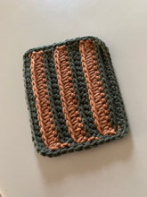 Load image into Gallery viewer, Handmade Cotton Mug Rug in Pine with Camel Stripes