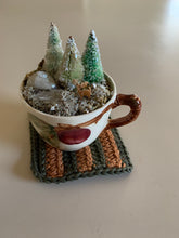 Load image into Gallery viewer, Handmade Cotton Mug Rug in Pine with Camel Stripes