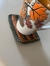 Load image into Gallery viewer, Handmade Cotton Mug Rug in Pine with Camel Stripes