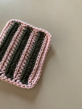 Load image into Gallery viewer, Handmade Cotton Mug Rug in Blush with Pine Stripes