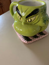 Load image into Gallery viewer, Handmade Cotton Mug Rug in Blush with Pine Stripes