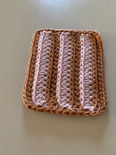 Load image into Gallery viewer, Handmade Cotton Mug Rug in Camel with Blush Stripes