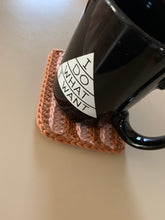 Load image into Gallery viewer, Handmade Cotton Mug Rug in Camel with Blush Stripes