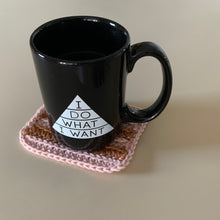 Load image into Gallery viewer, Handmade Cotton Mug Rug in Blush with Camel Stripes