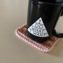 Load image into Gallery viewer, Handmade Cotton Mug Rug in Blush with Camel Stripes