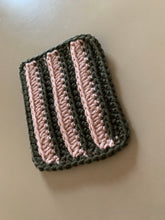 Load image into Gallery viewer, Handmade Cotton Mug Rug in Pine with Blush Stripes