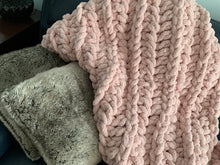Load image into Gallery viewer, Never Tear Us Apart Extra Chunky Handmade Blanket in Pink - MADE TO ORDER