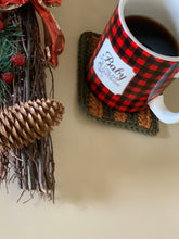 Load image into Gallery viewer, Handmade Cotton Mug Rug in Pine with Camel Stripes