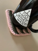 Load image into Gallery viewer, Handmade Cotton Mug Rug in Blush with Pine Stripes