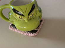 Load image into Gallery viewer, Handmade Cotton Mug Rug in Blush with Pine Stripes