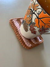 Load image into Gallery viewer, Handmade Cotton Mug Rug in Camel with Blush Stripes