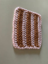 Load image into Gallery viewer, Handmade Cotton Mug Rug in Blush with Camel Stripes