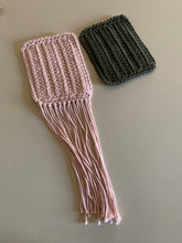Load image into Gallery viewer, Handmade Cotton Mug Rug Set - Pine + Fringed Blush