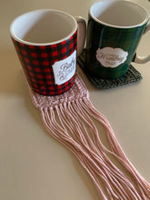 Load image into Gallery viewer, Handmade Cotton Mug Rug Set - Pine + Fringed Blush