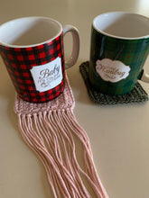 Load image into Gallery viewer, Handmade Cotton Mug Rug Set - Pine + Fringed Blush