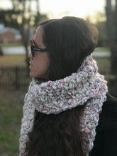 Load image into Gallery viewer, Fourth Time Around Chunky Handmade Scarf in White with Grey and Rasberry Speckles