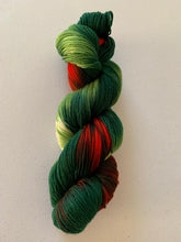 Load image into Gallery viewer, OOAK Variant (Trial 4) of Mistletoe and Holly Hand Dyed Superwash Merino Wool, Cashmere & Nylon Sock Yarn