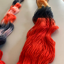 Load image into Gallery viewer, OOAK Variant (Trial 4) of Hellfire Club Hand Dyed Superwash Merino Wool and Recycled Nylon Sock Yarn