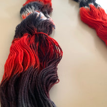 Load image into Gallery viewer, OOAK Variant (Trial 3) of Hellfire Club Hand Dyed Superwash Merino Wool and Recycled Nylon Sock Yarn